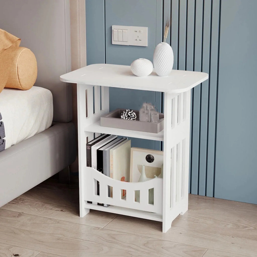 Family Commonly Used Bedside Table Modern Minimalist Style White Storage Cabinet Easy Assembly Multi Function Bedroom Organizer
