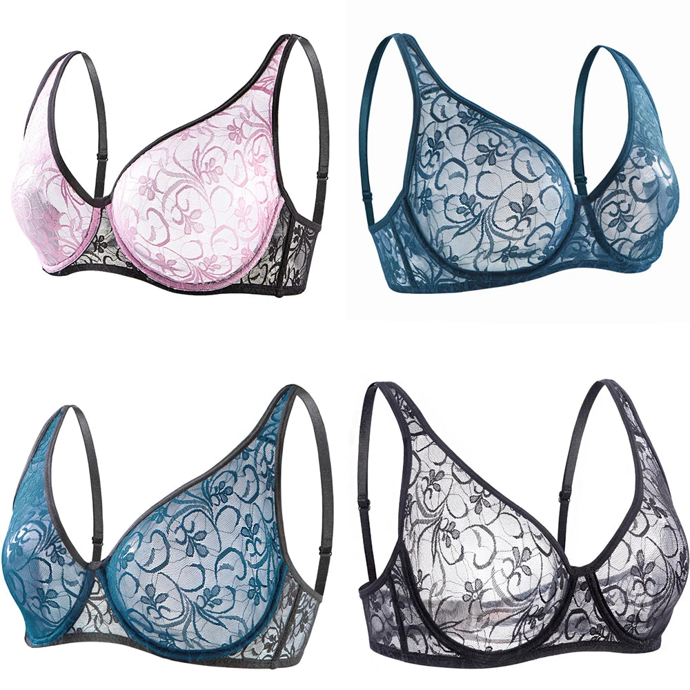 Womens Underwear Lace Bras Underwire BH Hollow Out Embroidery Elegant Casual Sexy Lingerie Tops Plus Size  Brassiere