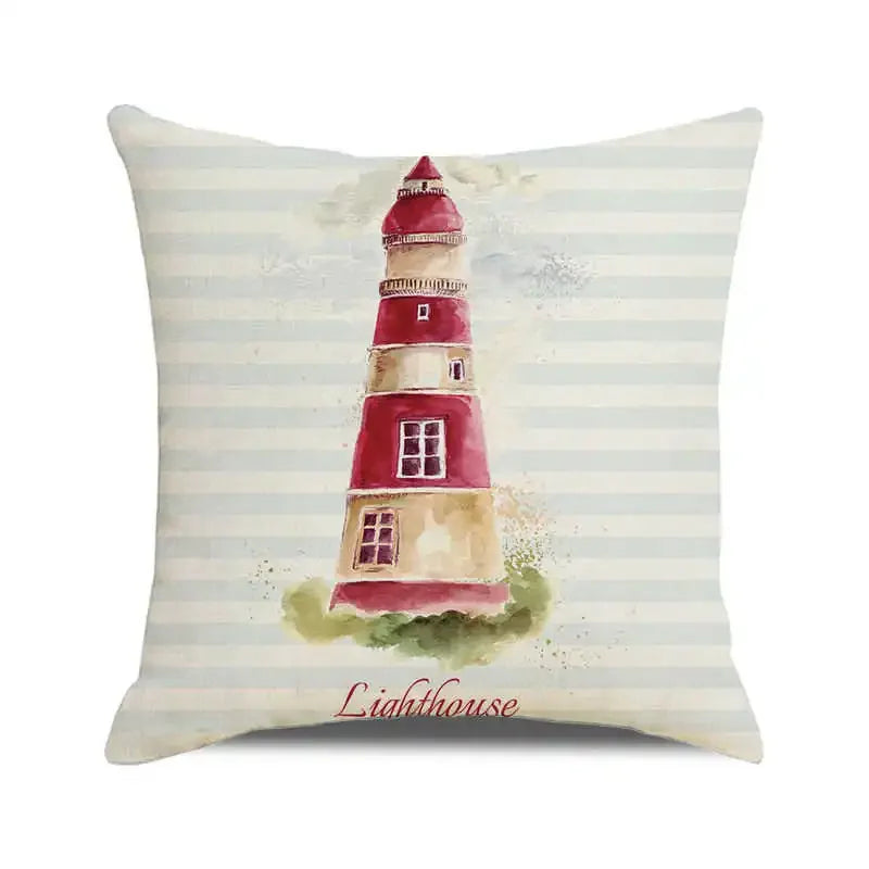Throw Pillow Cover Watercolor Lighthouse Navigation Ocean Seagull Boat Home Sofa Cushion Cover Home Decor Pillowcase 40x40 Cm
