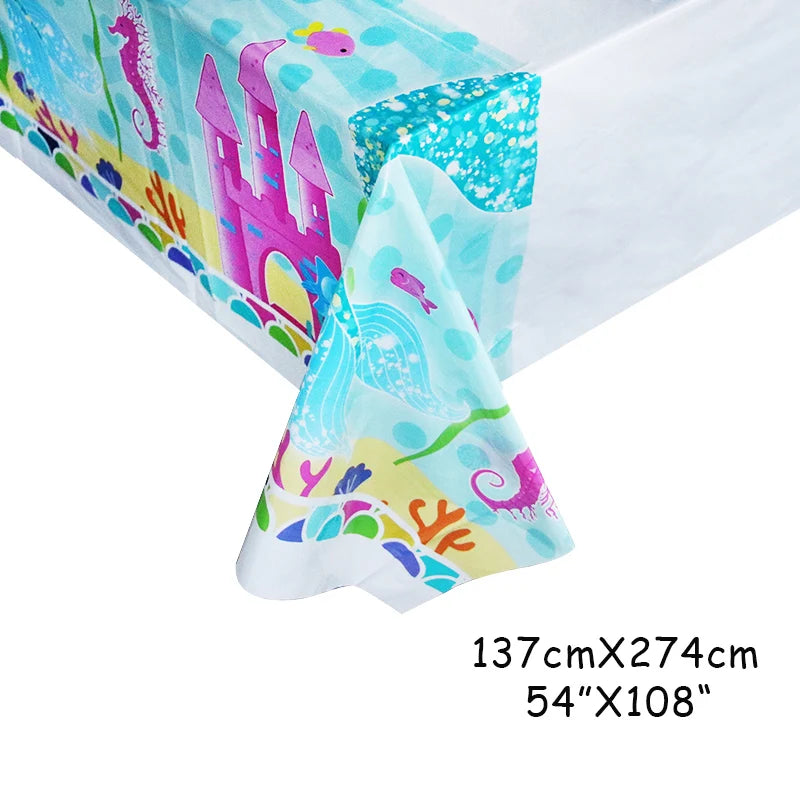 Mermaid Birthday Party Disposable Tablecloth Little Mermaid Party Table Cover Under the Sea Theme Kids Baby Shower Decorations