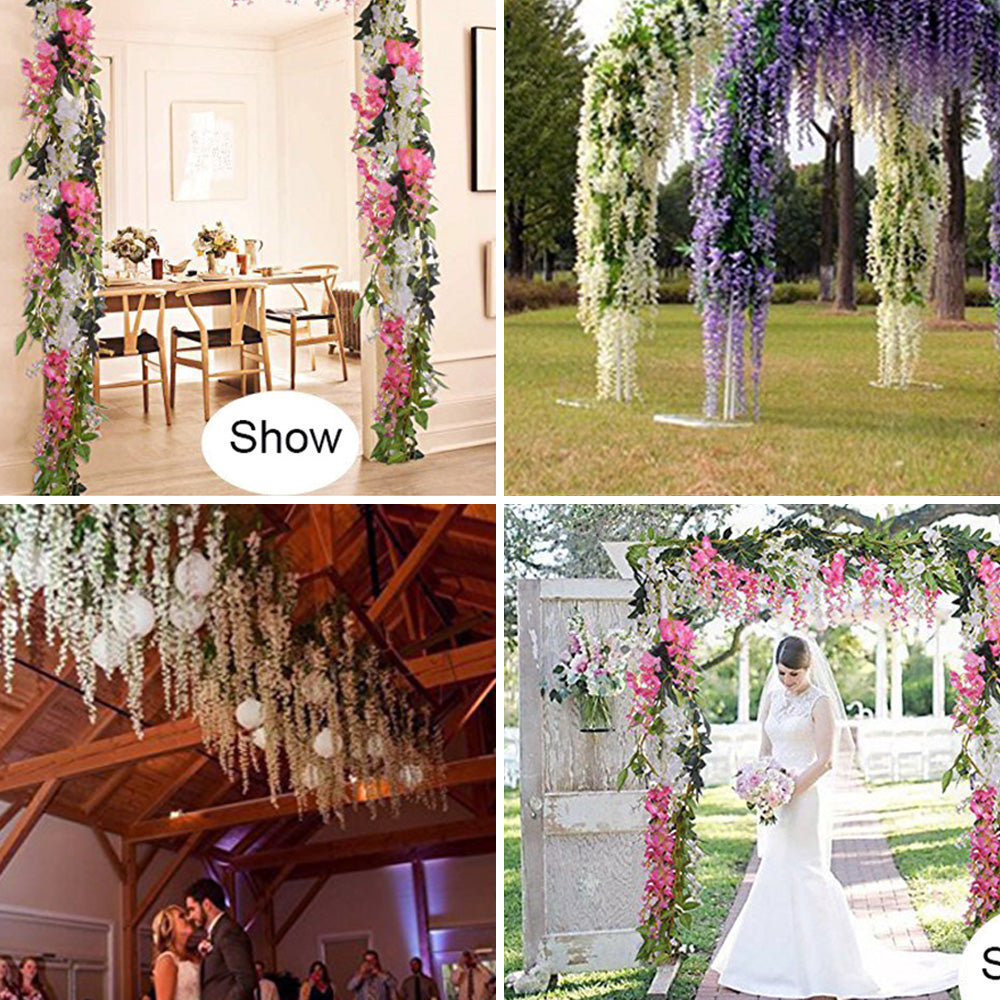 2/4pc 1.8M Wisteria Artificial Flowers Vine Garland Plants Wedding Arch Decoration Fake Plant Leaf Rattan Trailing Wall Flower