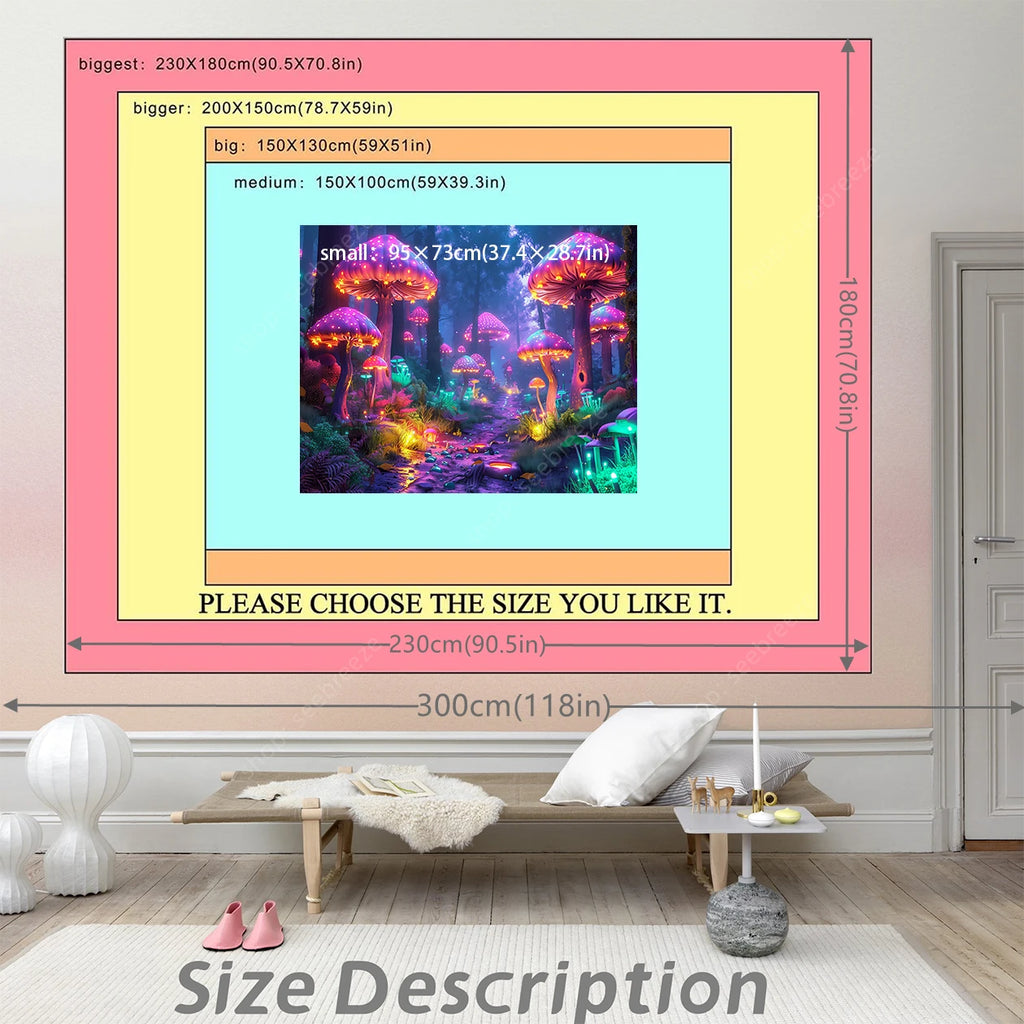 Fantasy Mushroom UV Reactive Tapestry Beautiful Floral Plant Tapestry Wall Hanging Gothic Home Wall Decor Room Decor Aesthetic