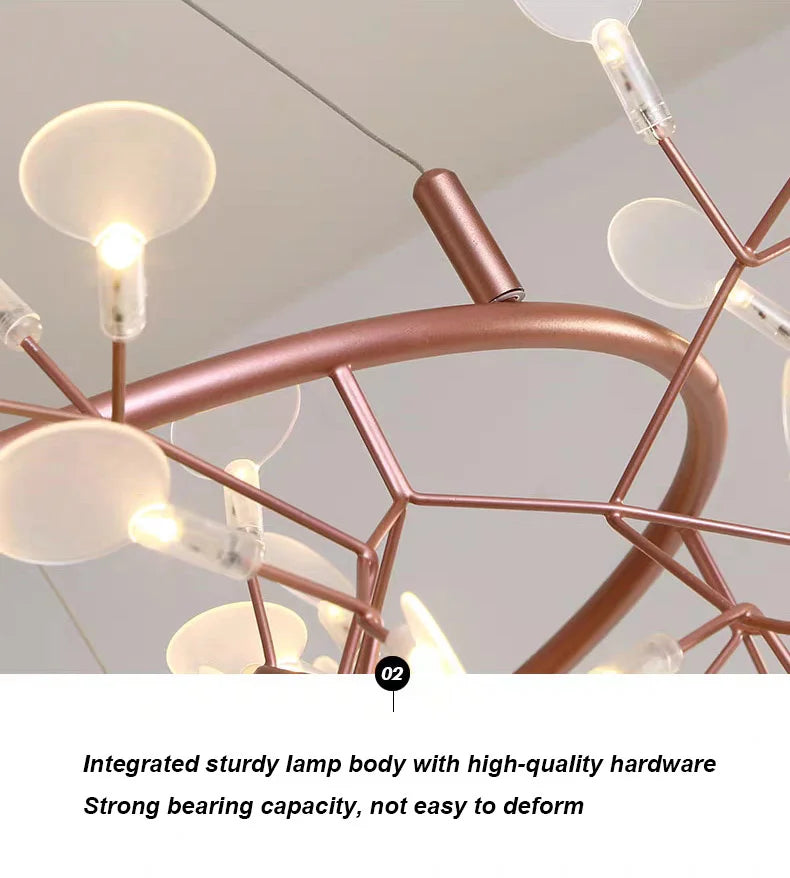 Nordic LED Firefly Ceiling Chandelier Modern Living Dining Room Pendant Lamp Bedroom Hanging Light Lustre Home Decor Fixture2023