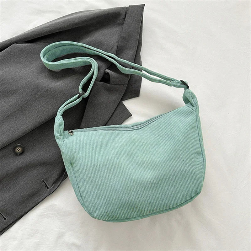 Corduroy Shoulder Bag Minimalist Crossbody Bag Women's Handbags Fashion Fabric Underarm Bag Solid Color Zipper Female Handbag