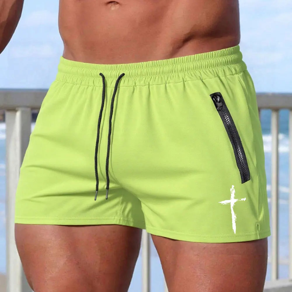 Men's Swimming Trunks Summer Gyms Fitness Bodybuilding Men Cross Print Beach Shorts Boxer Trunks Men Running Sport Sportwaer