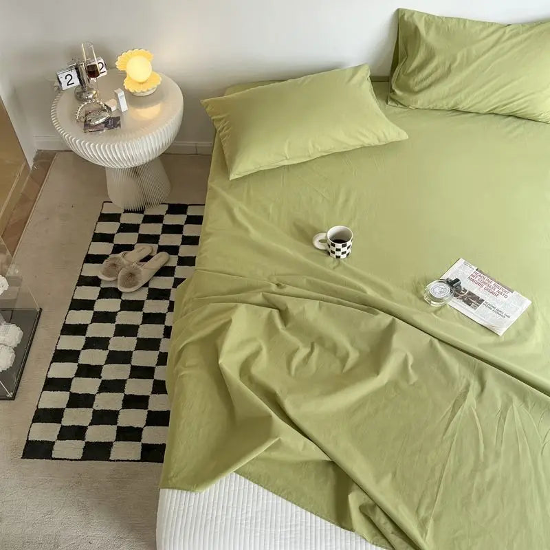Bed Sheets Plaid Non-slip Comfortable Washed Twin Queen Full Size Nordic Style Universal Bedspread Simple Durable Antibacterial