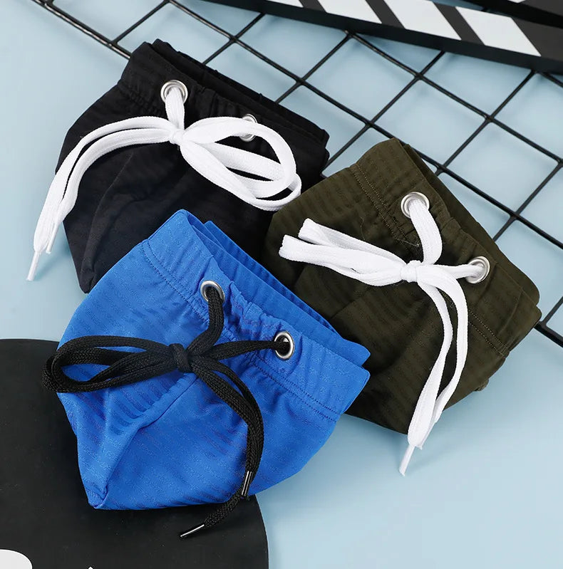 Men's Solid Color Swim Trunks Drawstring Slim Fit Anti-Slip, Quick-Dry Athletic Tight Sports Shorts Comfortable Swimming Bottoms