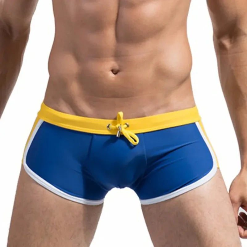 Men's Swimming Trunks with Drawstring Flat Angle Swim Shorts Quick Dry Beach Shorts for Water Sports