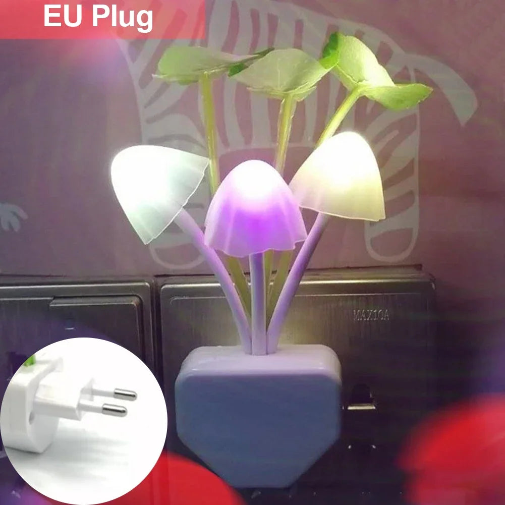 Night Light LED Mushroom Bedside Lamp EU / US Plug 7 Color Changing Light-controlled Sensor for Babyroom Bedroom Home Decor