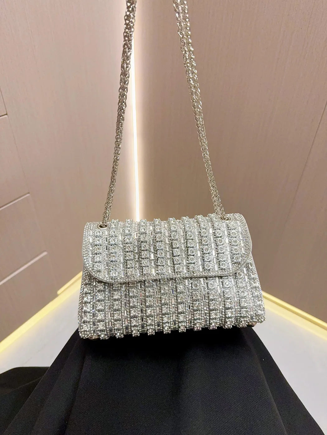 Full Rhinestone Women's Evening Clutch Bag luxury Leather Chain Handbag Elegant Wedding Party Diamond Wallet Rectangular Purse