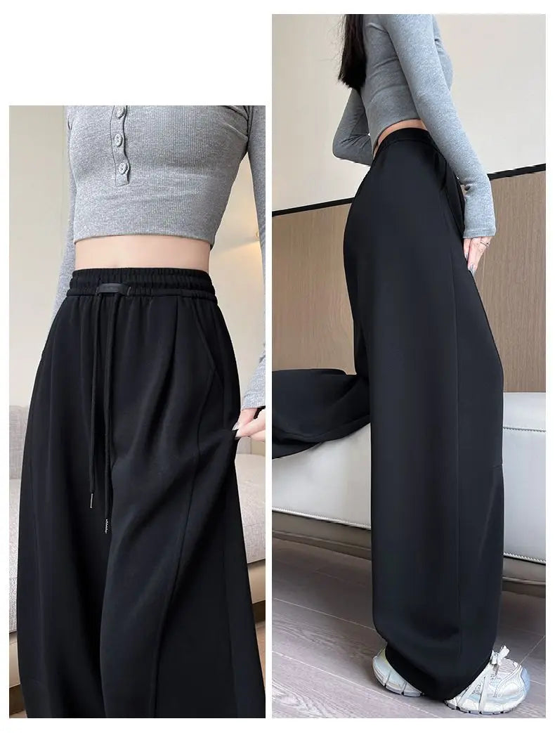 Loose Wide Leg Pants Women's High Waist Trousers Casual Sports Grey Curved Blade Long Length plus Size Comfortable Summer 2025
