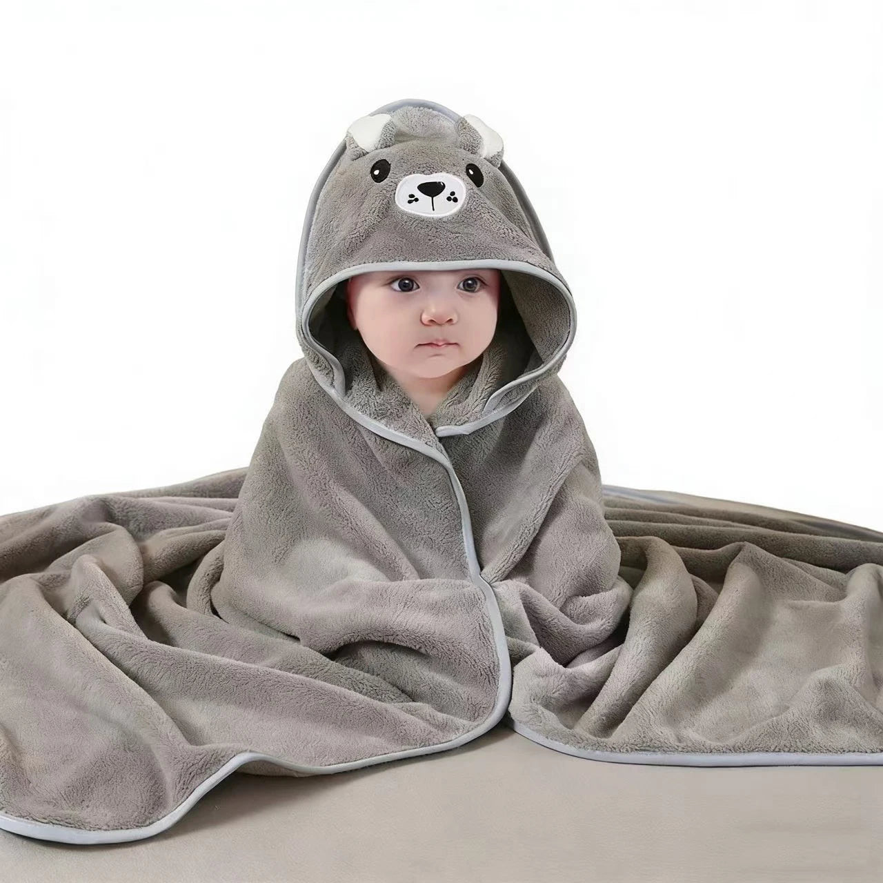 Toddler Bathrobe Infant Bath Towel Boy Girl Blankets Swaddle With Hood Cartoon Coral Fleece Towel Blanket Newborn Kids Bedding
