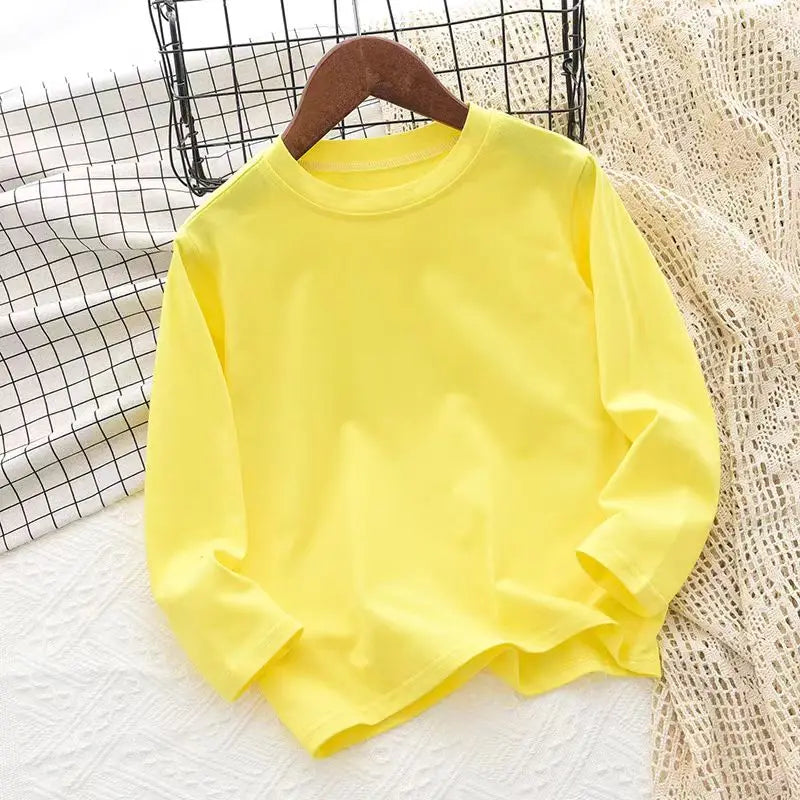 Children's Clothing 2025 Cotton Boys Girls T-Shirt Solid Long Sleeve Kids Cothes Autumn Sweatshirt Tops Teenage 6 8 10 12 Years