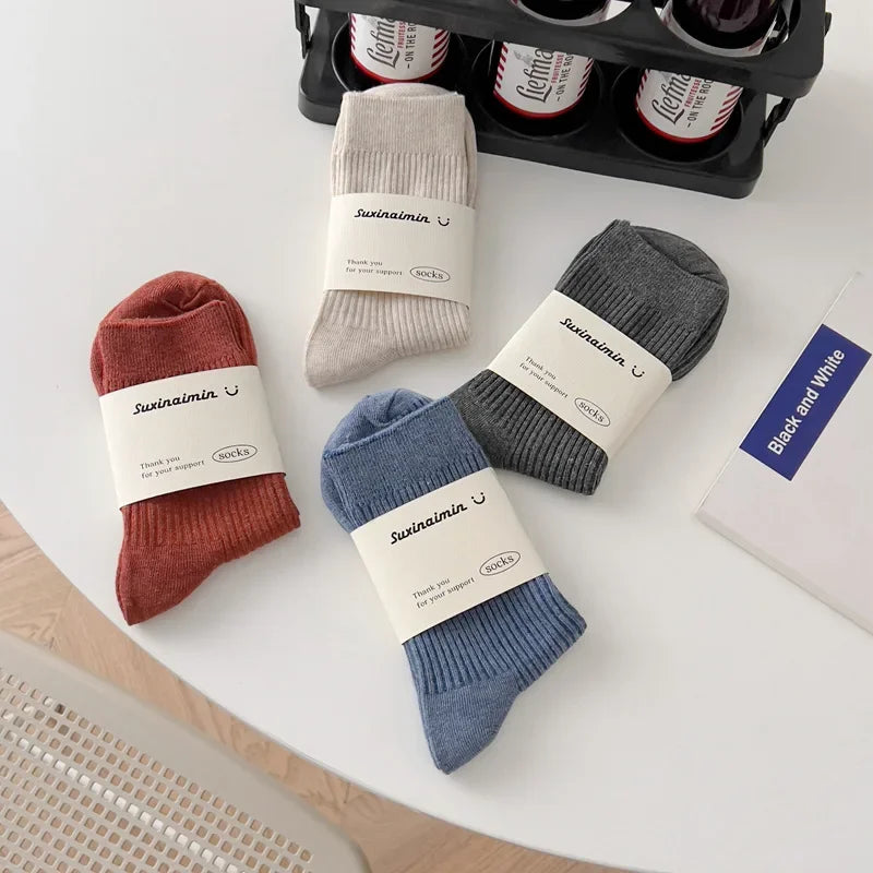 Mens Socks Casual Fashion  Men Business Male Breathable Elastic Cotton Long Socks Solid Color Black Blue Gray SocksAutumn Winter