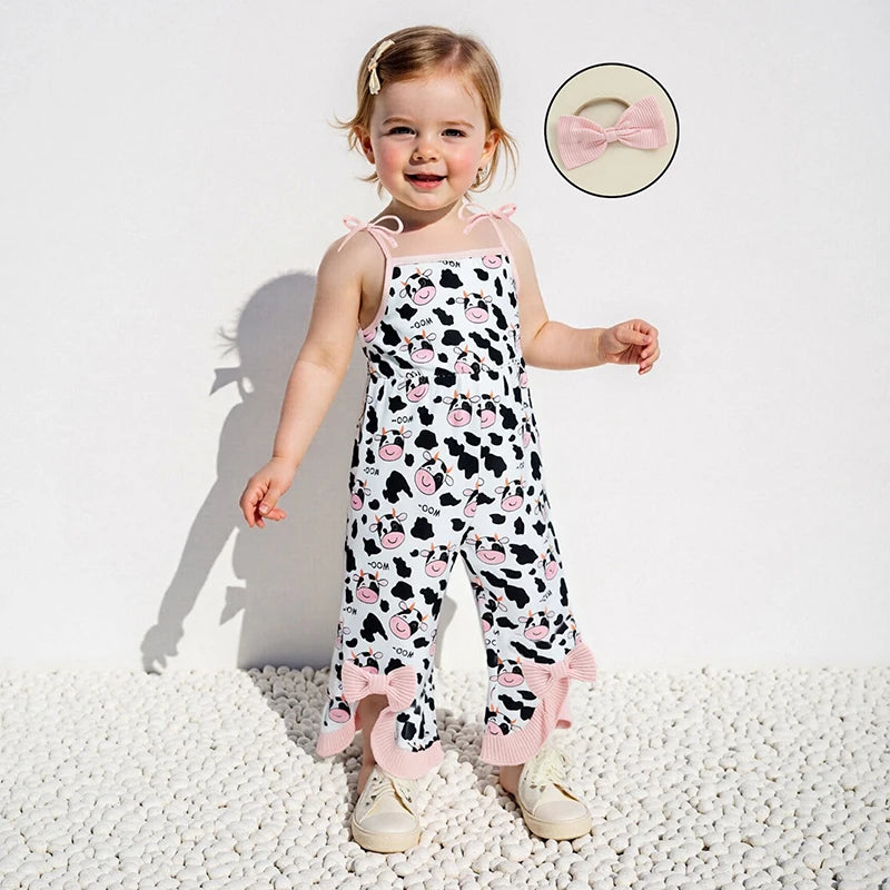 Adorable Infant Girl Floral Print Romper with Matching Headband Set for Summer Beach Vacation Outfit 2 Pcs Set