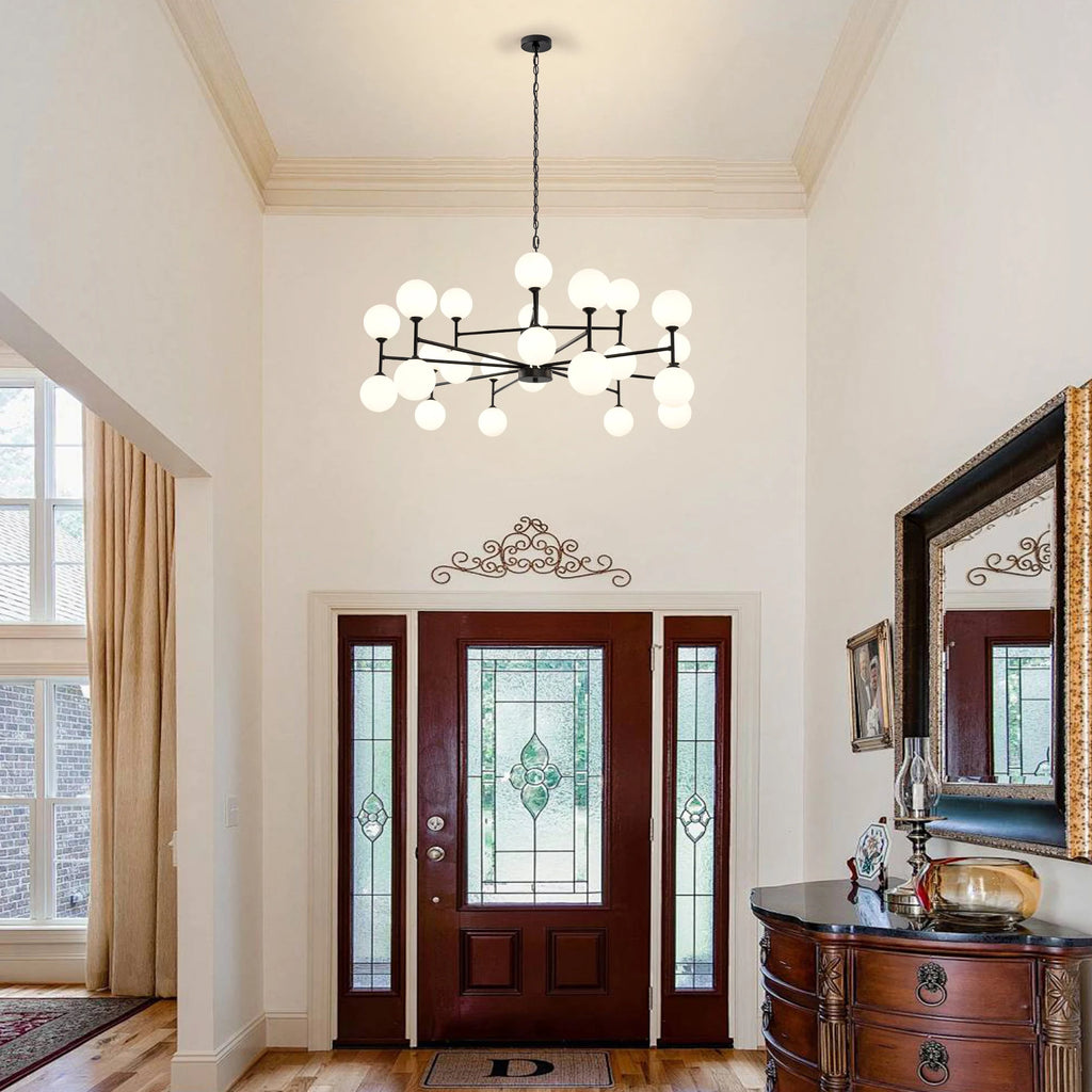 24-Light Sputnik Chandelier Black with Glass Shades Bubble Chandelier for Dining Room Living Room Sputnik Light Fixtures