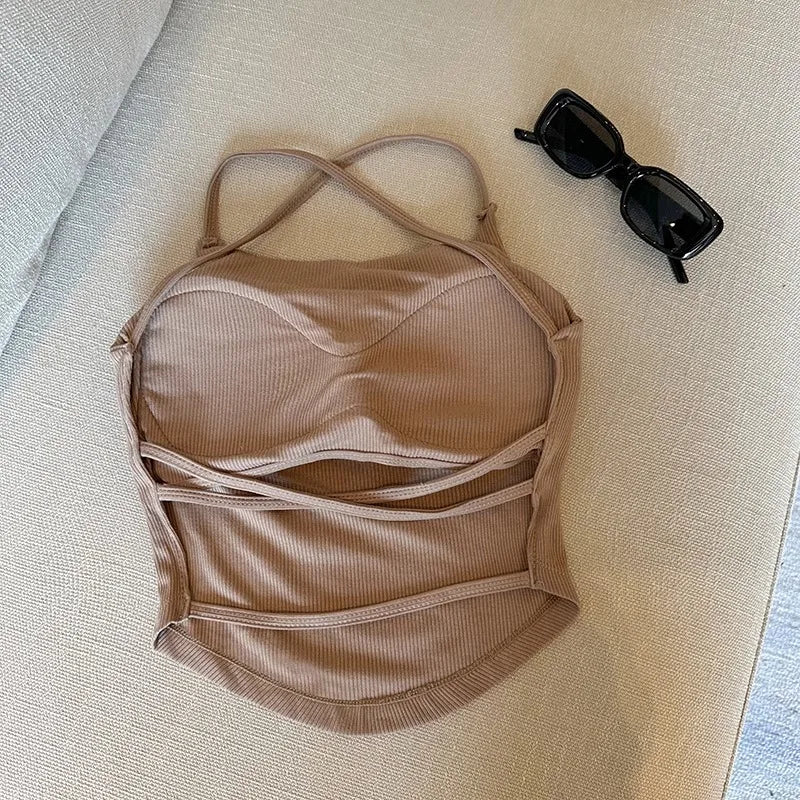 Summer Sexy ort Tank Top Women's Slim Fit Csole Vest Outerwear with Chest Pad Strap Vest Pure Color Faion Design