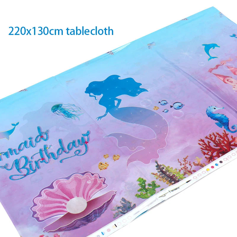 Mermaid Birthday Party Disposable Tablecloth Little Mermaid Party Table Cover Under the Sea Theme Kids Baby Shower Decorations