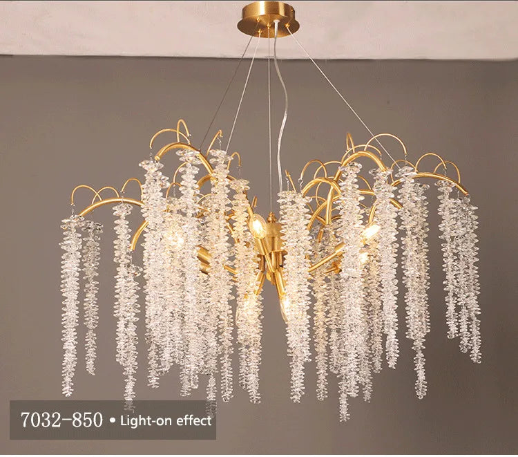 Morden LED Art Strip Crystal Ceiling Chandeliers Branch Pendant Lamp Villa Hall Hanging Light Home Decor Lustre Lighting Fixture