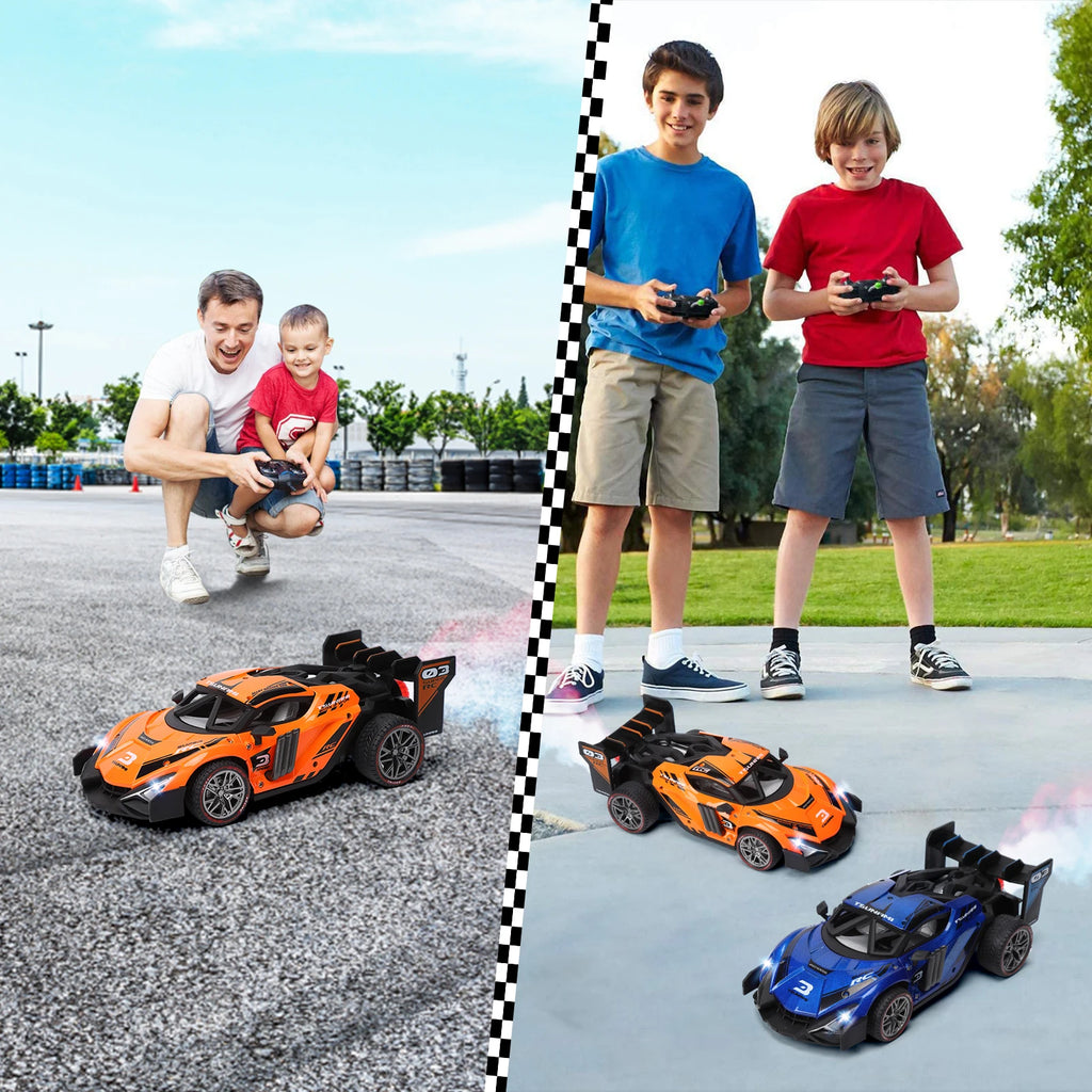 2 Pack Remote Control Drift Car with Spray and Light,Fog Mist High Speed Racing Cars,2.4GHZ 4WD Off Road Toy Vehicle for Adults