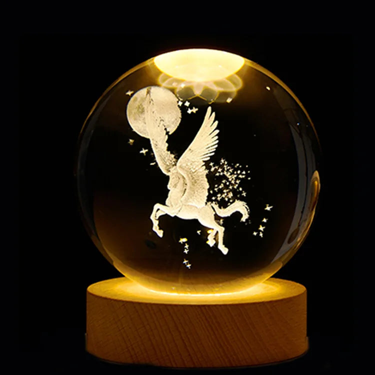 3D Crystal Lights Lamp Glowing Planetary Galaxy Night Light Crystal Ball Night Lights Bedside Light Home Decor Christmas Gift
