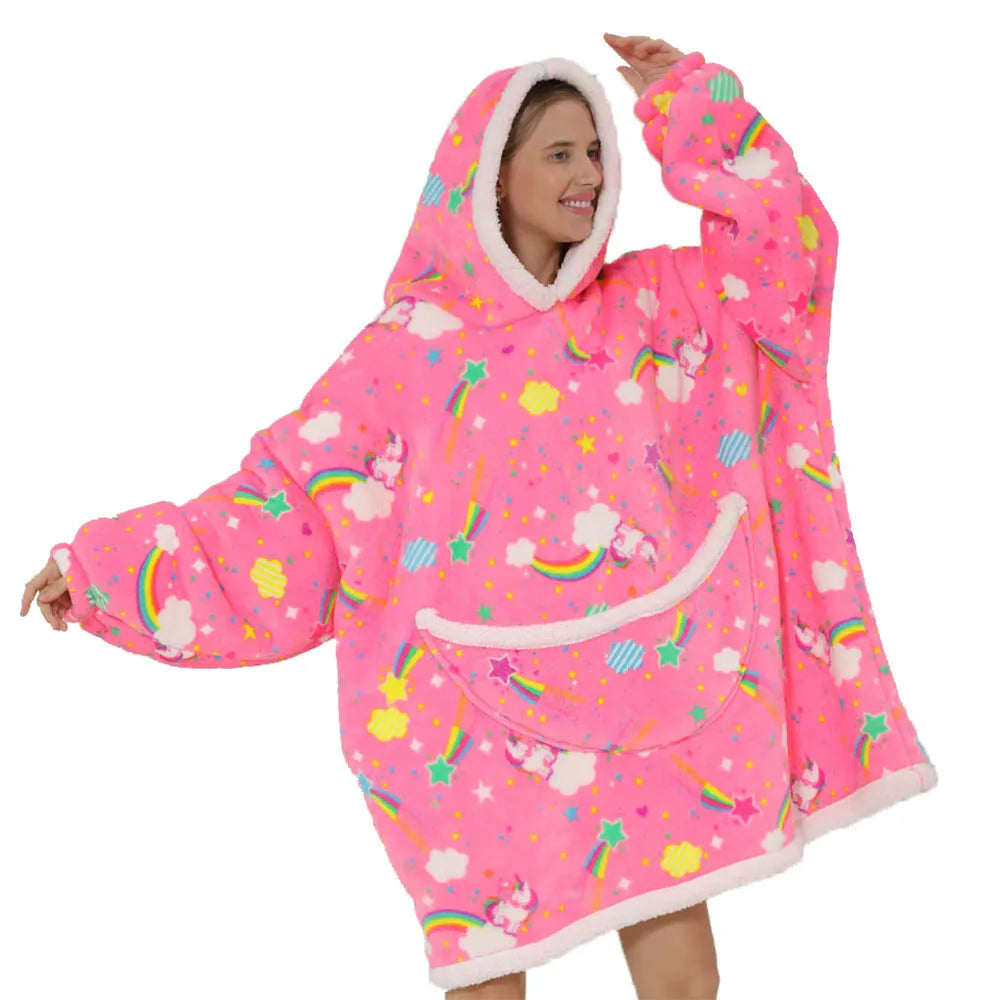 Lazy Hoodie Blanket Oversized for Women Winter Fleece Sherpa Leopard Print Sleeping Blanket Hoodies Thicken Fleece Sweatshirt