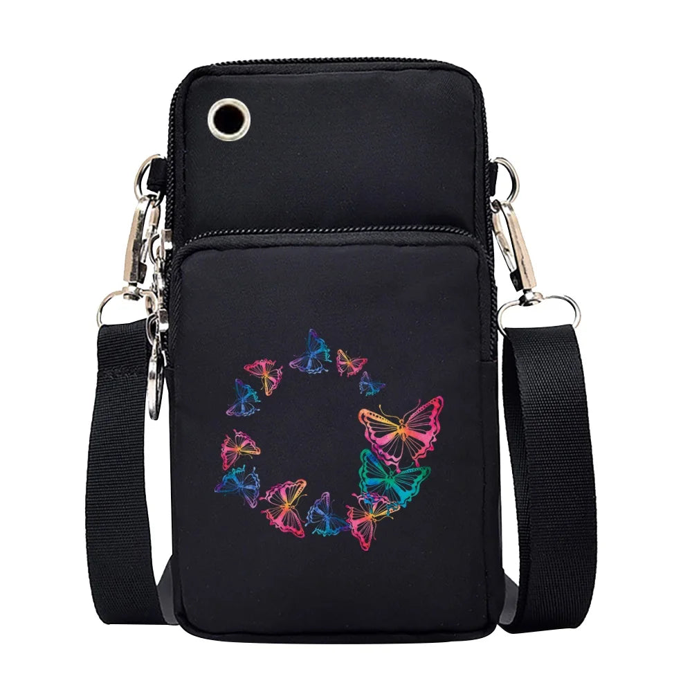 Universal Mobile Phone Bag Iphone 13 Huawei Shoulder Cross-body Package Women Sport Pouch Unisex Arm Wrist Bags Butterfly Print