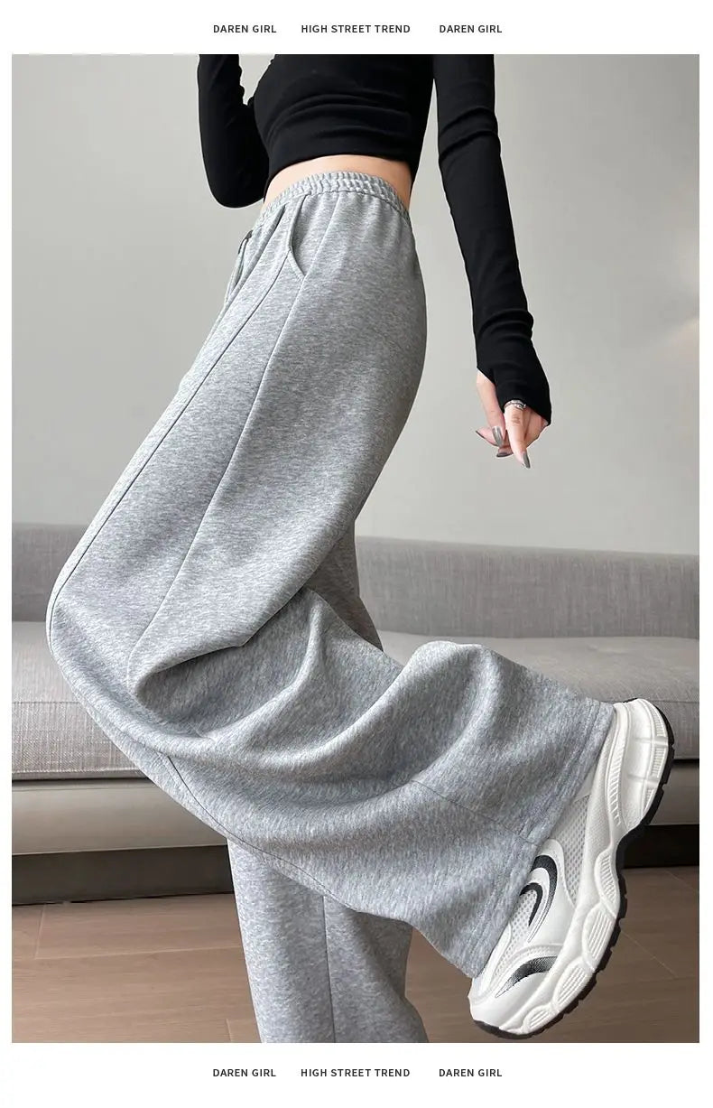 Loose Wide Leg Pants Women's High Waist Trousers Casual Sports Grey Curved Blade Long Length plus Size Comfortable Summer 2025
