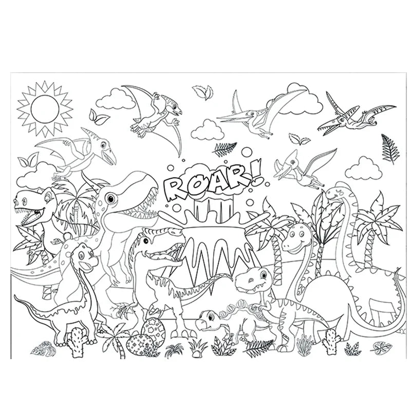 Hot 110x80cm Dinosaur World Coloring Books Large Coloring Tablecloth Birthday Party Supplies Favor for Kids ﻿