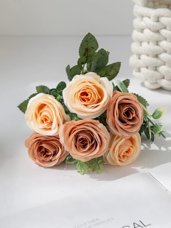 Artificial Flowers Nordic Rose Silk Wedding Home Bridal Bouquet Outdoor Courtyard Table Decoration Party DIY Gift Shooting Props