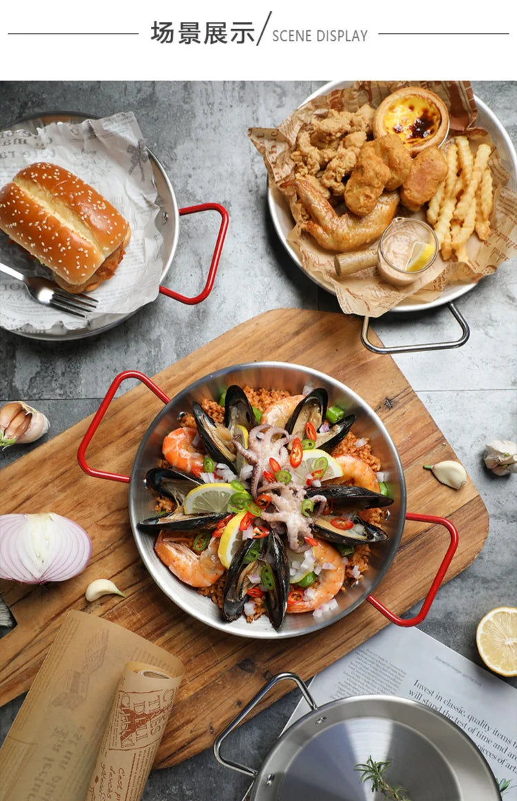 Spanish seafood rice Pot thickened stainless steel Cooking Paella Pan Lobster Snack Plates Saucepan Dry Pots Double Ears HotPot