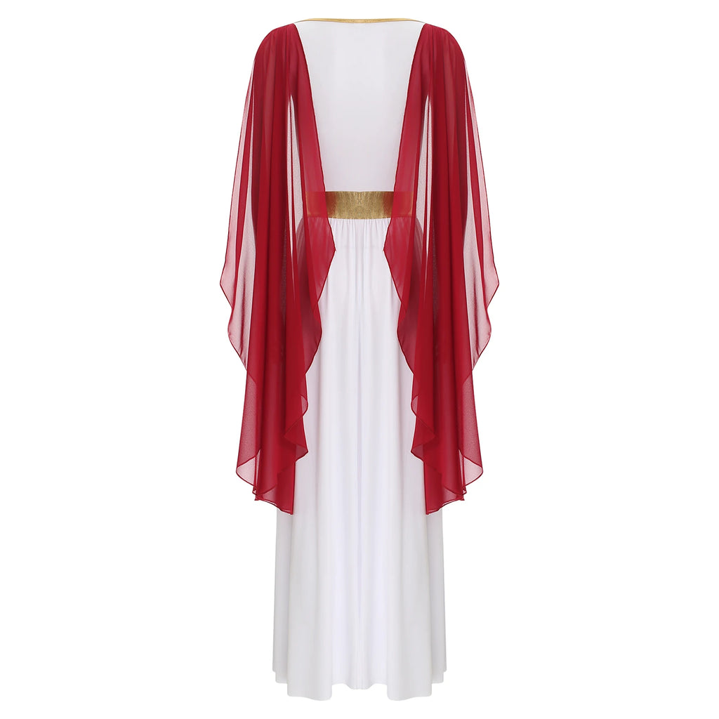 Womens Ancient Greek Costume Halloween Greek Princess Deity Queen Cosplay Flowy Tulle Chiffon Toga Dress Carnival Fancy Dress Up
