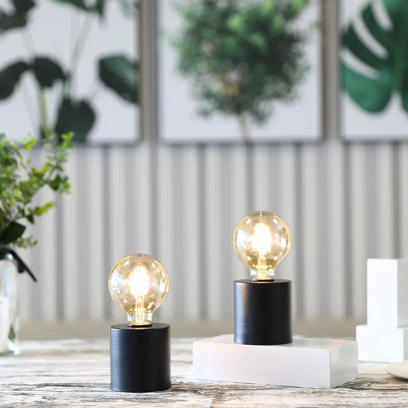 2Pcs Black Battery Powered Table Lamp Wireless Lamps Cordless Light Bedside Lights Candle Holder for Bedroom Wedding Home Decor