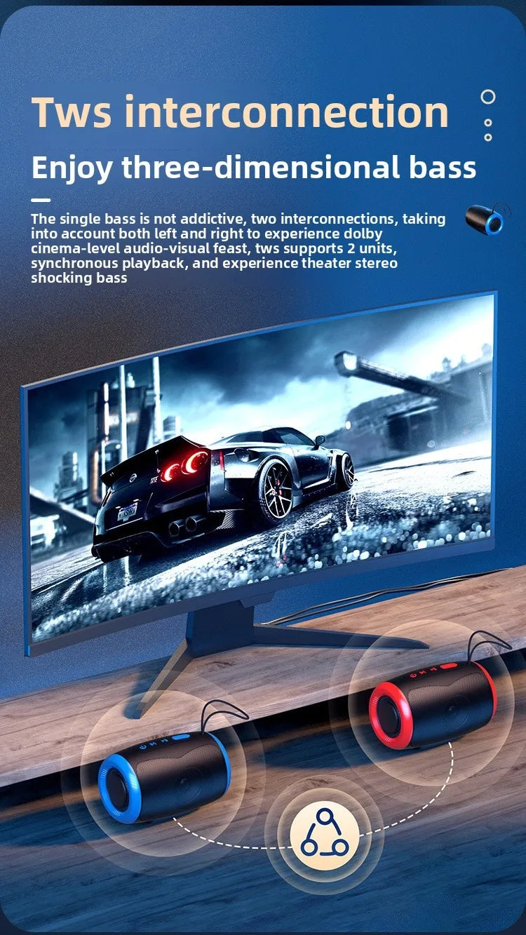 Portable Speaker Wireless Bluetooth Speakers with 5.3 Stereo FM/SD/USB Disk/Aux Modes Waterproof for Outdoor Hifi Sound TSN-1
