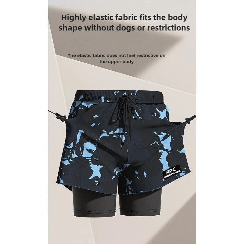 Mens Style Swimming Trunks for Adults Double layer Quick Drying Beach Pants Antiembarrassing Hot Spring Casual Shorts for Summer