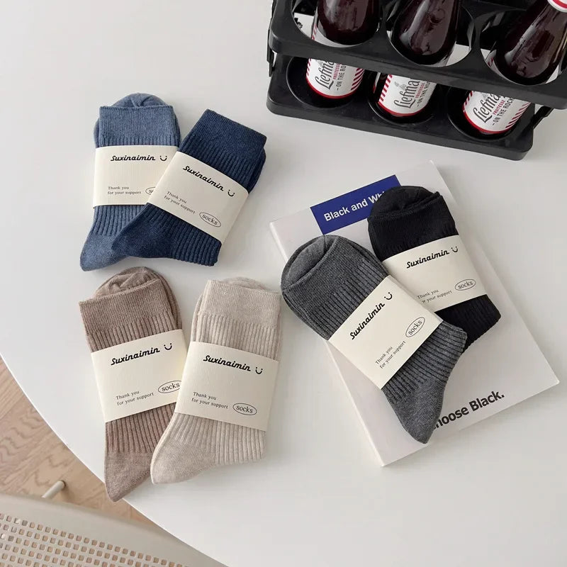 Mens Socks Casual Fashion  Men Business Male Breathable Elastic Cotton Long Socks Solid Color Black Blue Gray SocksAutumn Winter