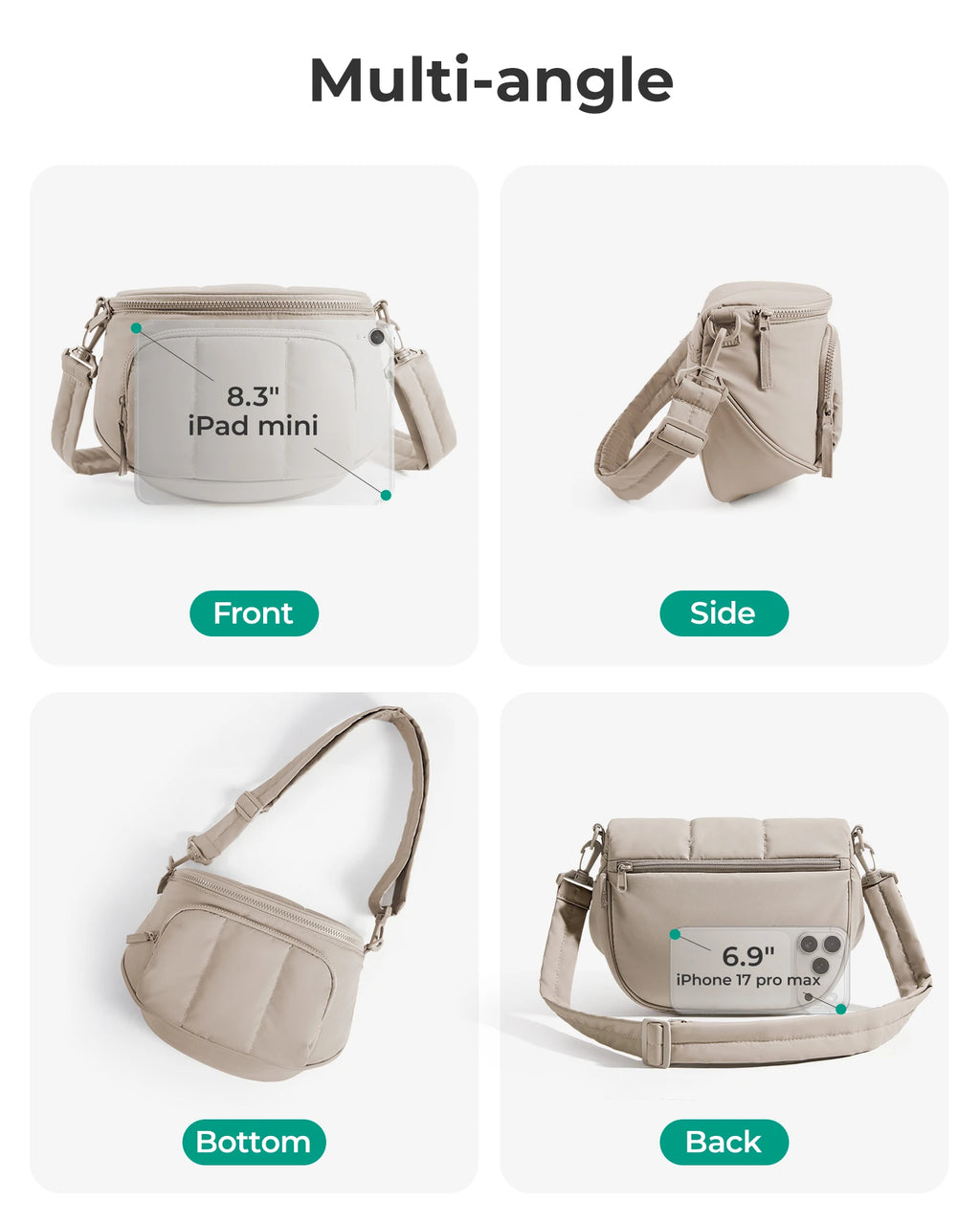 BAGSMART Puffer Crossbody Bags for Women Small Cross Body Purses for Women Travel Work Quilted Water-resistant Hobo