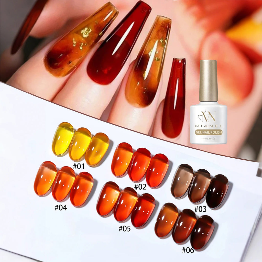 10ML 1-8pcs Autumn Brown Amber Series Jelly Gel Nail Polish Leopard Nails Popular Online Celebrity Ice Clear Caramel Nail Polish