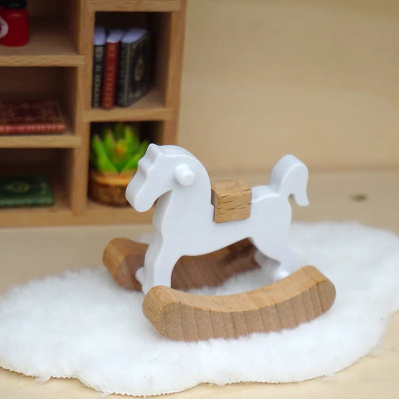 Dollhouse Wooden Horse Rocking Horse 1:12 Dollhouse Ornaments Mini Wooden Horse Model Fairy Garden Doll Decorative Accessories