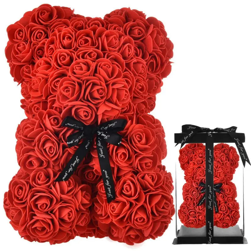 Valentines Day Gifts for Her,Rose Bear Rose Teddy Bear 10 inch Artificial Rose Flower Bear for Wedding, Mothers Day Anniversary