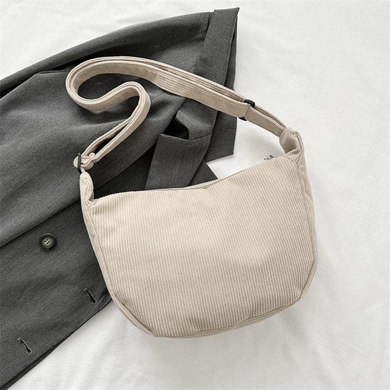 Corduroy Shoulder Bag Minimalist Crossbody Bag Women's Handbags Fashion Fabric Underarm Bag Solid Color Zipper Female Handbag