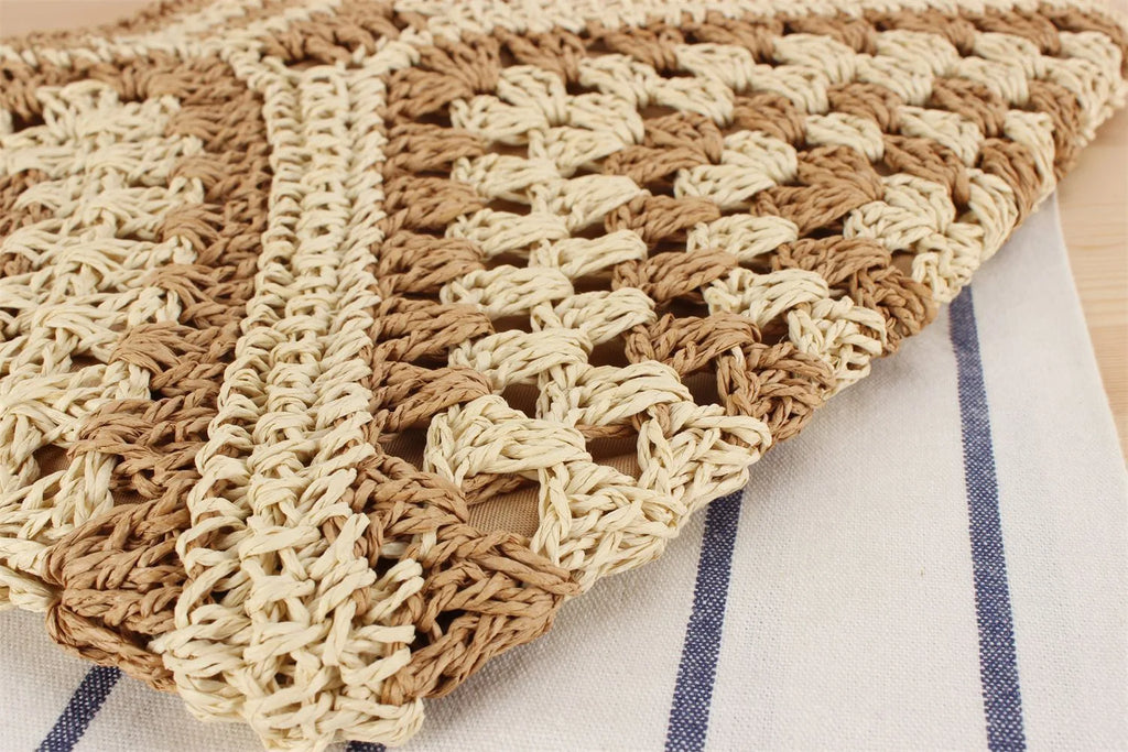 Summer Bohemian Braided Handbag Casual Tote Hollow Straw Beach Bag Woven Shoulder Bag Raffia Rattan Shopping Travel Bag