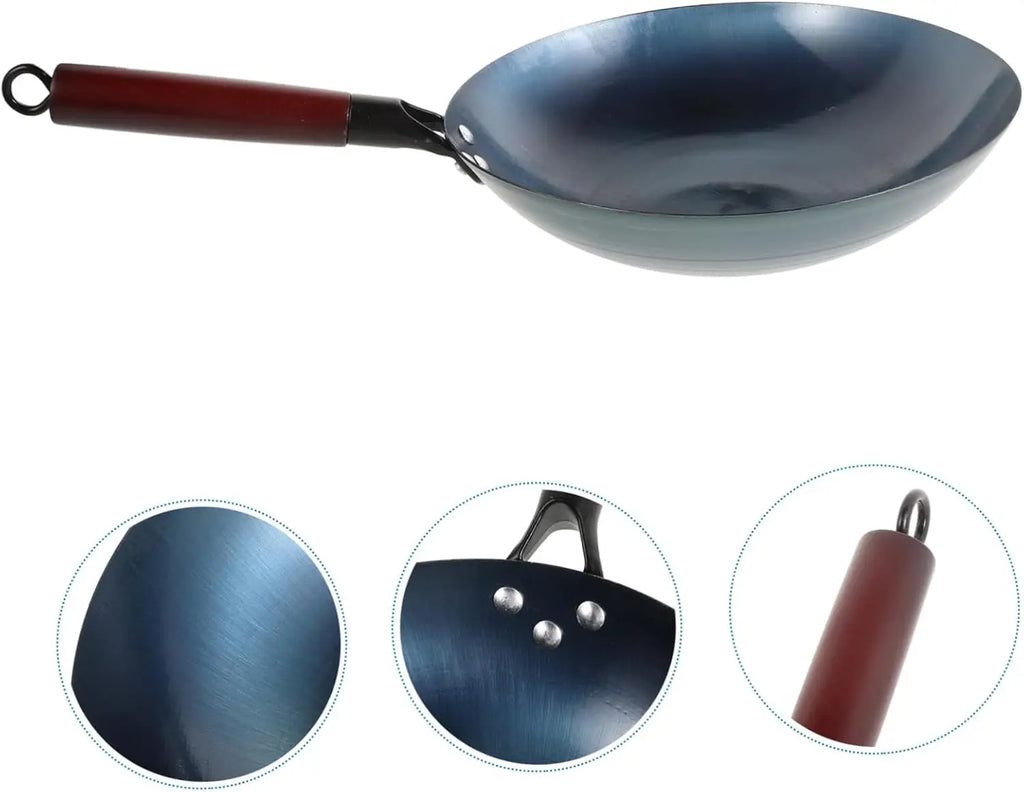 Iron Wok Iron Pot Household Frying Pan Traditional Hand Forged Without Coating Wooden Handle Old-style Non-iron Pot (30cm)
