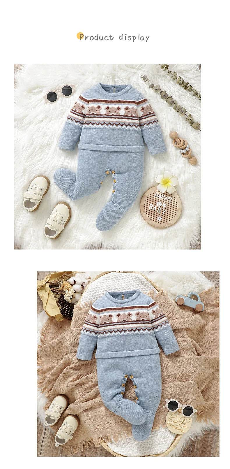 Baby Romper Knitted Toddler Kid Clothes 0-9M Infant Overalls Cute Bears Newborn Boys Girls Jumpsuit Long Sleeve Foot Wrap Autumn