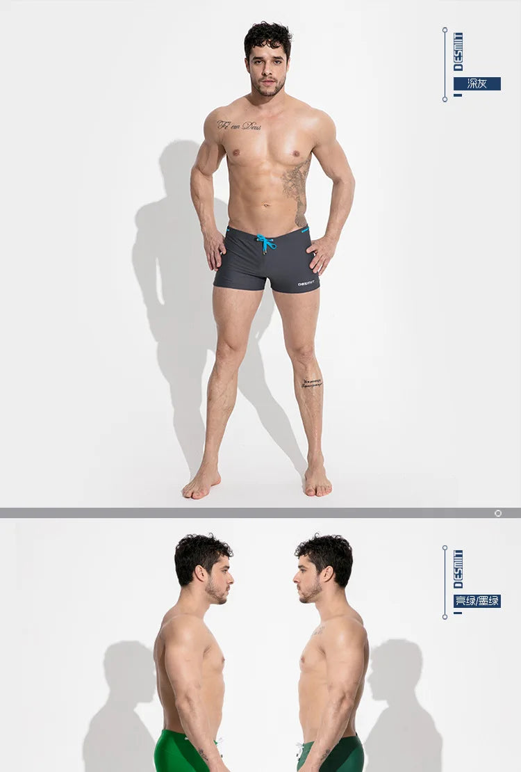 Mens Swimming Trunks Retro Solid Color Mid Waist Beach Shorts Tight Fitting Breathable Swimwear Swim Briefs Surf Boardshorts