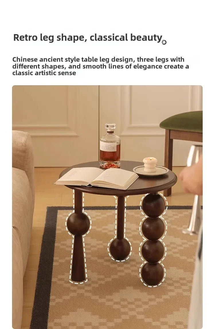 French Light Luxury Walnut Coffee Table Vintage Round Storage End Table Solid Wood Sofa Nightstand Living Room Bedside Accent