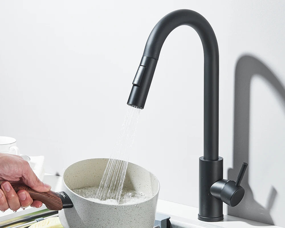 Pull Down Kitchen Sink Faucet Pull Out Two Function Single Handle Hot and Cold Water Mixer Taps Deck Mounted