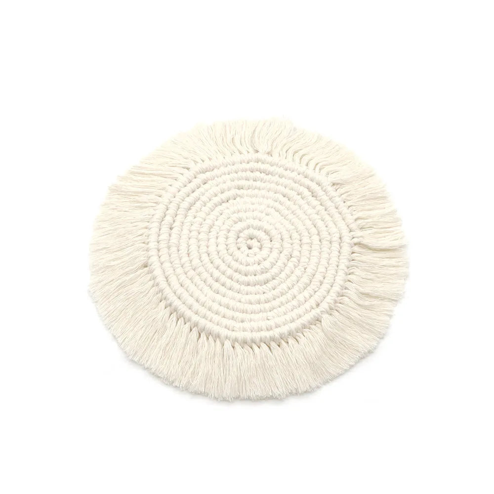 Macrame Placemats Cup Mat Bohemia Tablecloth Coaster Cup Pad Northern non-slip Mat Pure Handcrafted Cotton Braid Insulation Mats