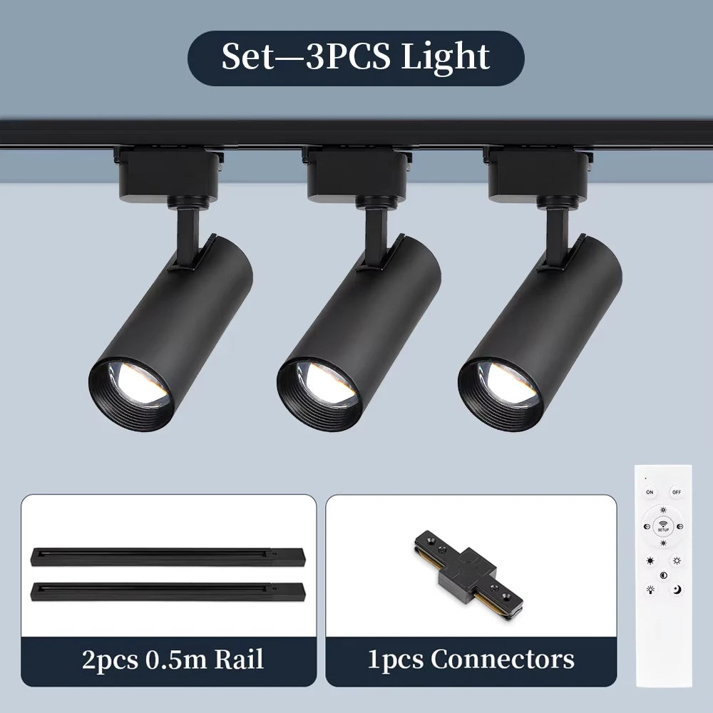 Dimmable Track Light with Remote Control Led Spot Lights 110V 220V Ceiling Lamp for Living Room Bedroom Kitchen Linear Lighting
