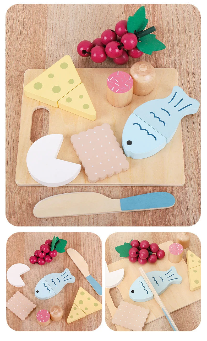 Wooden Pretend Play Food Kitchen Toys Classic Cutting Cooking Set Kids HousePlay Educational Imitation Game Toys for Girls Boys